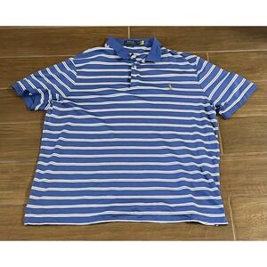 Polo Ralph Lauren Mens XL Classic Fit Blue White Striped Short Sleeve Polo Shirt